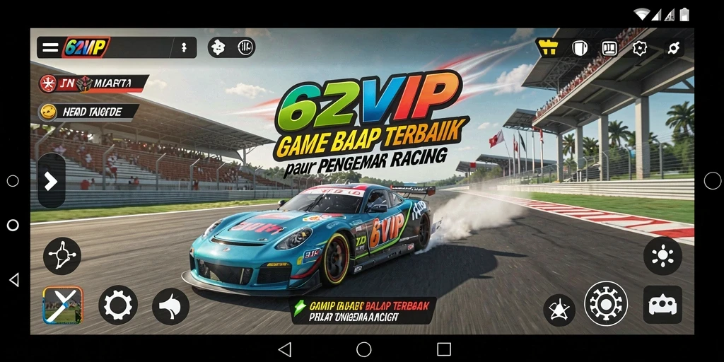 Screenshot utama 62VIP menampilkan aksi balapan yang mendebarkan.