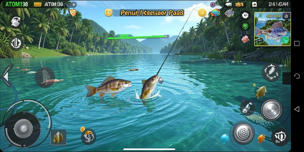 Tampilan gameplay menarik di ATOM138 saat menangkap ikan.