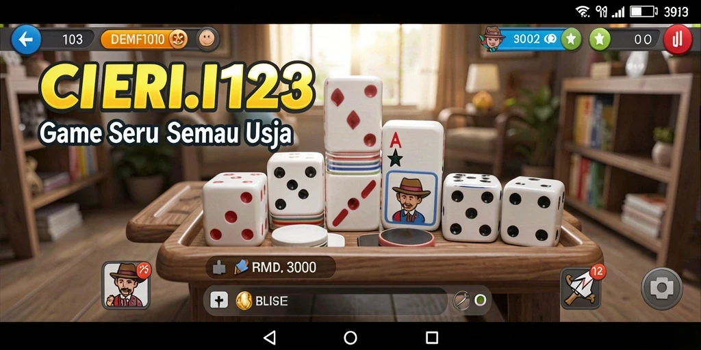 Screenshot utama CERI123 menampilkan momen seru permainan Domino.
