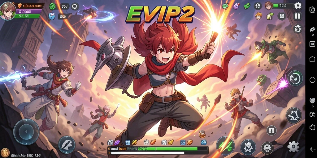 Screenshot gameplay EVIP2 menampilkan karakter Anime dalam petualangan seru.