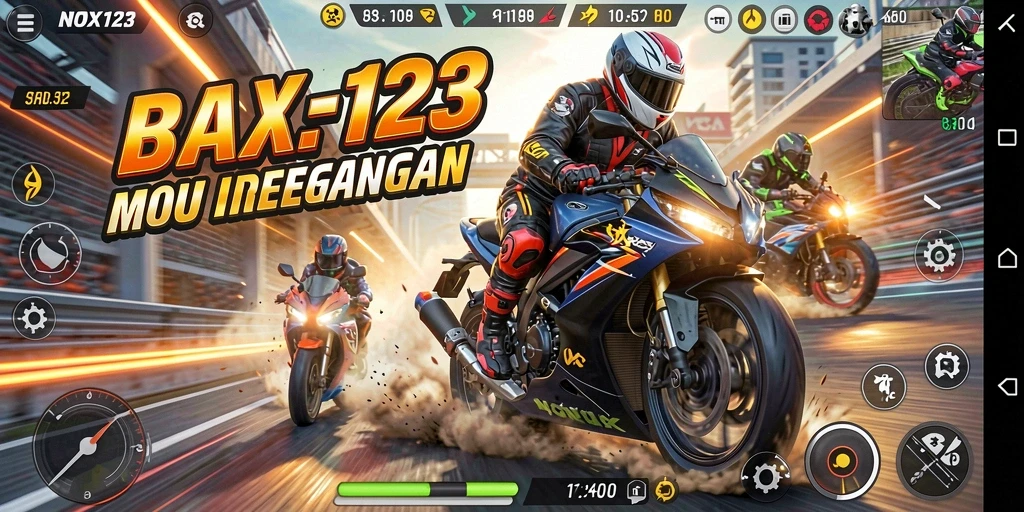Tampilan menarik dari gameplay balapan motor di NOX123.