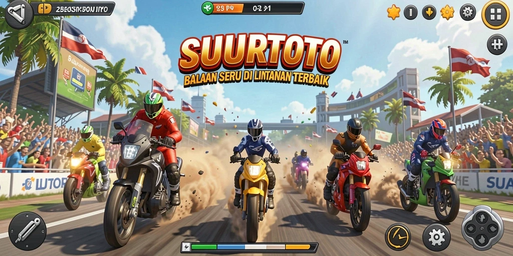 Tampilan utama SUBURTOTO dengan kendaraan balap yang siap melaju.